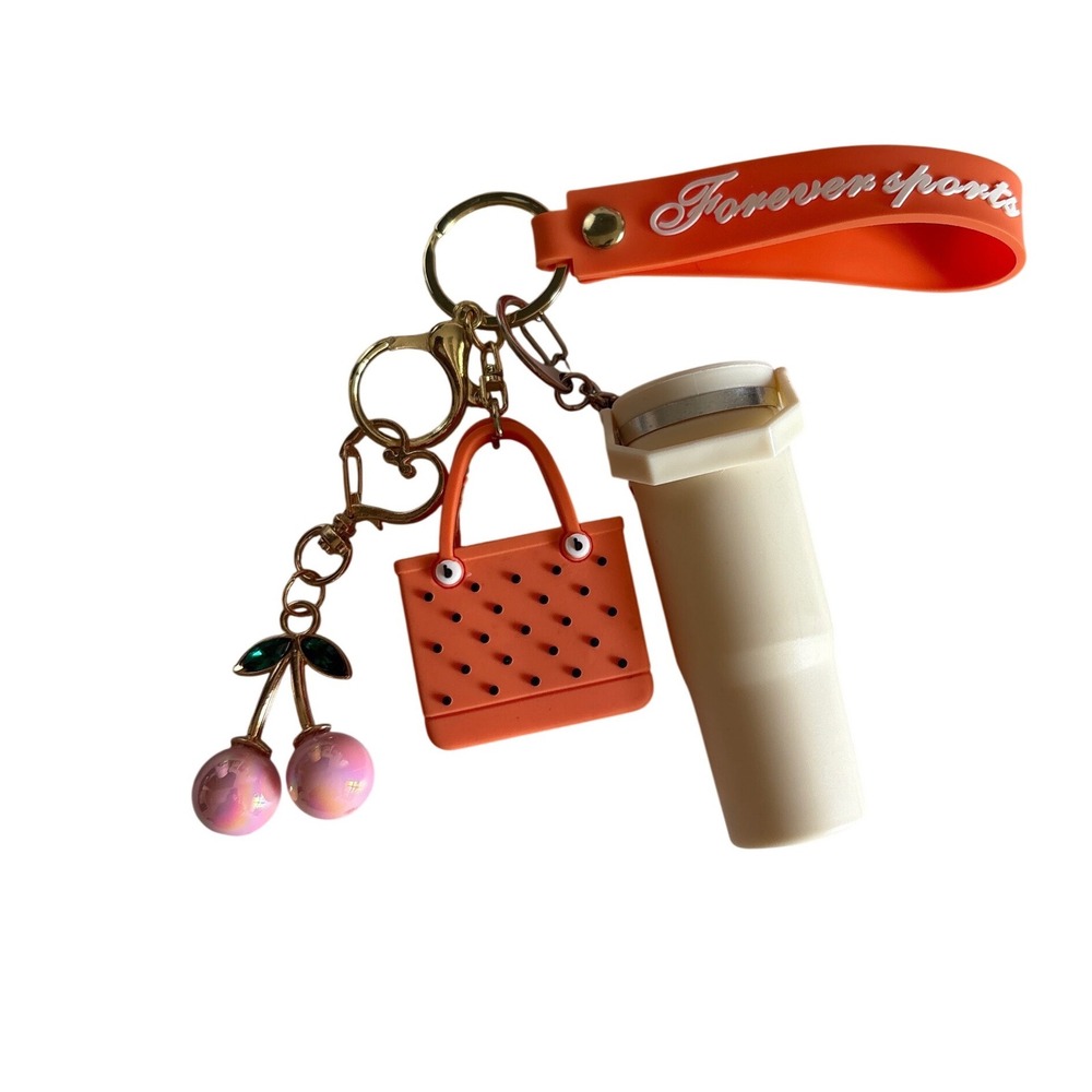 Forever Sports Orange Keychain Set Tumbler Tote Bag Cherry Charms Wristlet